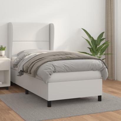 Pat box spring cu saltea, alb, 80x200 cm, piele ecologică GartenMobel Dekor