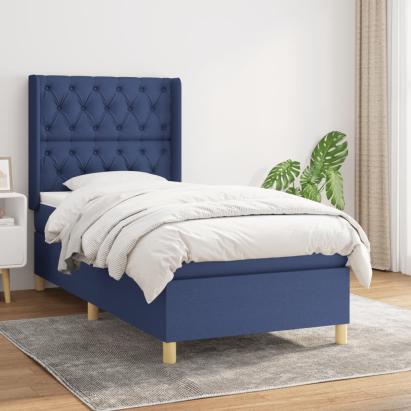 Pat box spring cu saltea, albastru, 80x200 cm, textil GartenMobel Dekor