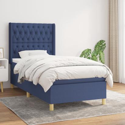 Pat box spring cu saltea, albastru, 90x190 cm, textil GartenMobel Dekor