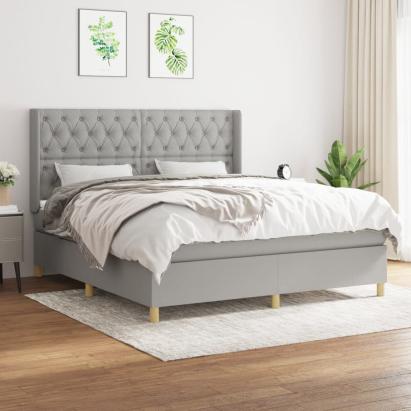 Pat continental cu saltea, gri deschis, 160x200 cm, textil GartenMobel Dekor