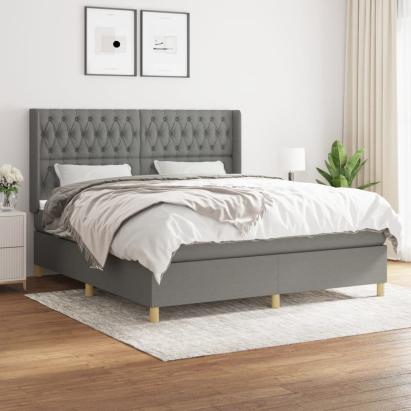 Pat box spring cu saltea, gri închis, 180x200 cm, textil GartenMobel Dekor