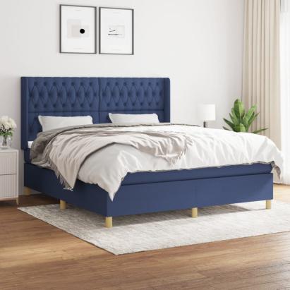Pat box spring cu saltea, albastru, 180x200 cm, material textil GartenMobel Dekor