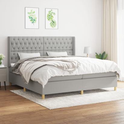 Pat box spring cu saltea, gri deschis, 200x200 cm, textil GartenMobel Dekor