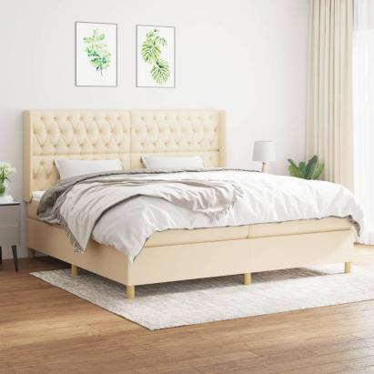 Pat box spring cu saltea, crem, 200x200 cm, textil GartenMobel Dekor