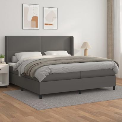 Pat box spring cu saltea, gri, 200x200 cm, piele ecologică GartenMobel Dekor