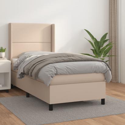 Pat box spring cu saltea, cappuccino, 90x200 cm piele ecologică GartenMobel Dekor