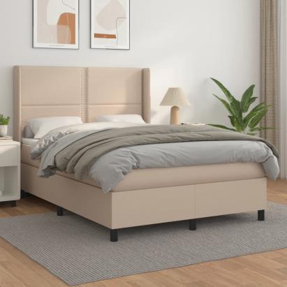 Pat box spring cu saltea, cappuccino, 140x190cm piele ecologică GartenMobel Dekor