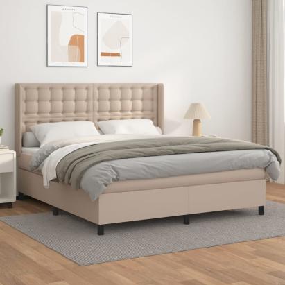 Pat box spring cu saltea, cappuccino, 180x200cm piele ecologică GartenMobel Dekor