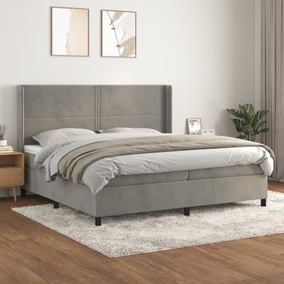 Pat box spring cu saltea, gri deschis, 200x200 cm, catifea GartenMobel Dekor
