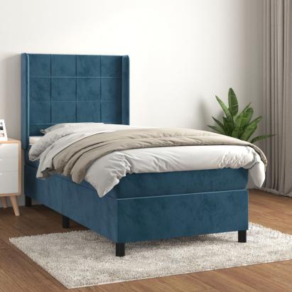 Pat box spring cu saltea, albastru închis, 90x200 cm, catifea GartenMobel Dekor