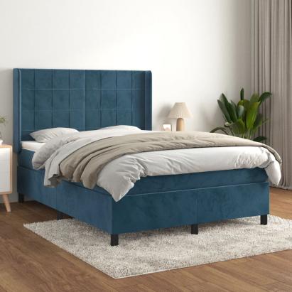 Pat box spring cu saltea, albastru închis, 140x200 cm, catifea GartenMobel Dekor