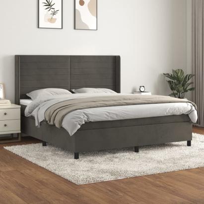 Pat box spring cu saltea, gri închis, 180x200 cm, catifea GartenMobel Dekor