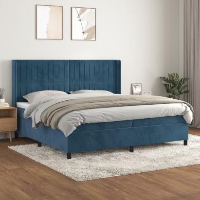 Pat box spring cu saltea, albastru închis, 200x200 cm, catifea GartenMobel Dekor