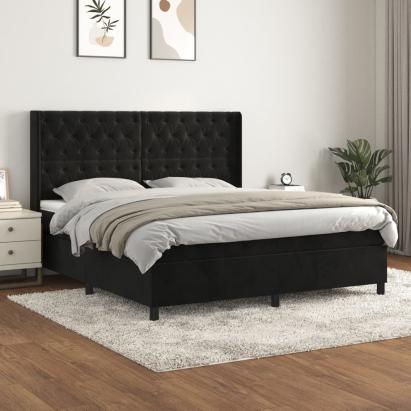 Pat box spring cu saltea, negru, 160x200 cm, catifea GartenMobel Dekor