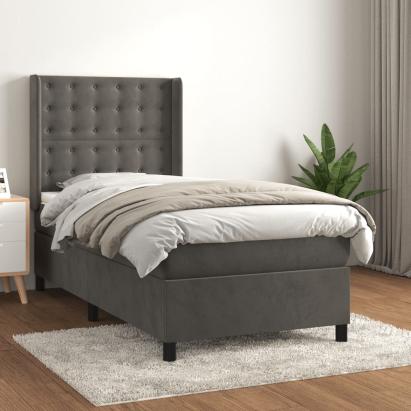 Pat box spring cu saltea, gri închis, 90x190 cm, catifea GartenMobel Dekor
