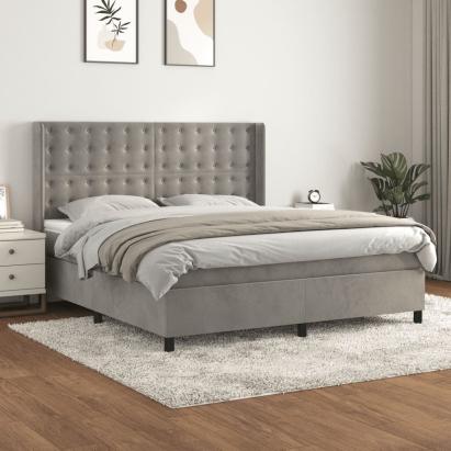 Pat box spring cu saltea, gri deschis, 160x200 cm, catifea GartenMobel Dekor