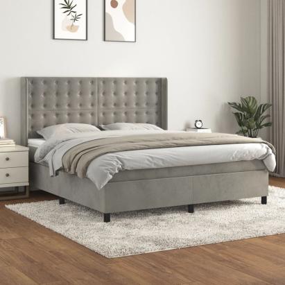 Pat box spring cu saltea, gri deschis, 180x200 cm, catifea GartenMobel Dekor