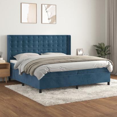 Pat box spring cu saltea, albastru închis, 200x200 cm, catifea GartenMobel Dekor