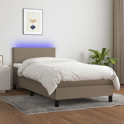 Pat cu arcuri, saltea și LED, gri taupe, 90x200 cm, textil GartenMobel Dekor