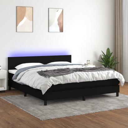 Pat cu arcuri, saltea și LED, negru, 160x200 cm, textil GartenMobel Dekor
