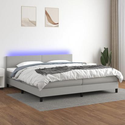 Pat cu arcuri, saltea și LED, gri deschis, 200x200 cm, textil GartenMobel Dekor