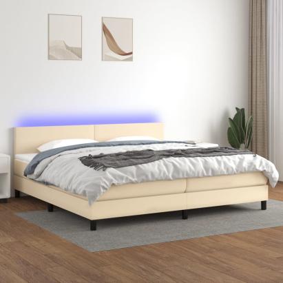Pat cu arcuri, saltea și LED, crem, 200x200 cm, textil GartenMobel Dekor
