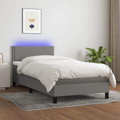 Pat cu arcuri, saltea și LED, gri închis, 80x200 cm, textil GartenMobel Dekor