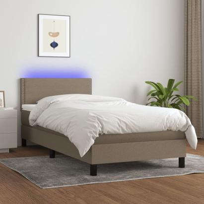 Pat cu arcuri, saltea și LED, gri taupe, 90x190 cm, textil GartenMobel Dekor