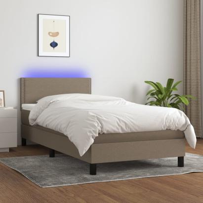 Pat cu arcuri, saltea și LED, gri taupe, 90x200 cm, textil GartenMobel Dekor