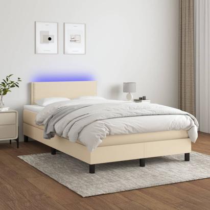 Pat cu arcuri, saltea și LED, crem, 120x200 cm, textil GartenMobel Dekor