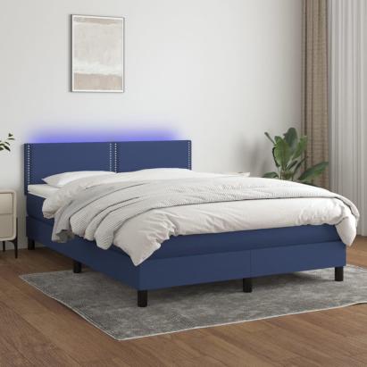 Pat cu arcuri, saltea și LED, albastru, 140x190 cm, textil GartenMobel Dekor