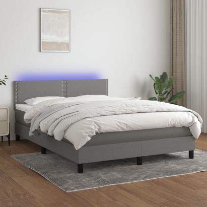 Pat cu arcuri, saltea și LED, gri închis, 140x200 cm, textil GartenMobel Dekor