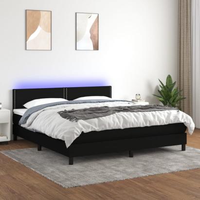 Pat cu arcuri, saltea și LED, negru, 160x200 cm, textil GartenMobel Dekor