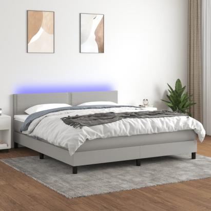 Pat cu arcuri, saltea și LED, gri deschis, 180x200 cm, textil GartenMobel Dekor