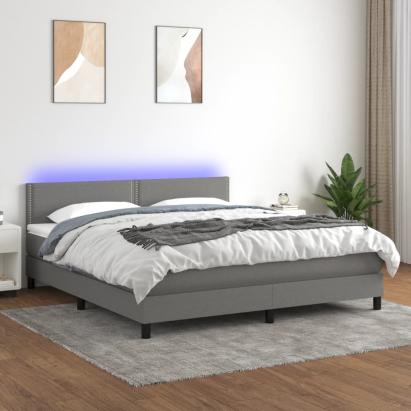 Pat cu arcuri, saltea și LED, gri închis, 180x200 cm, textil GartenMobel Dekor