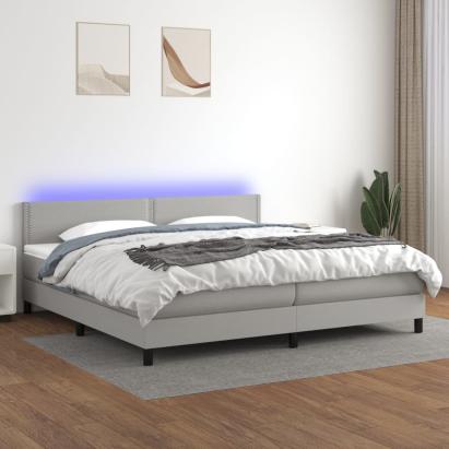 Pat cu arcuri, saltea și LED, gri deschis, 200x200 cm, textil GartenMobel Dekor