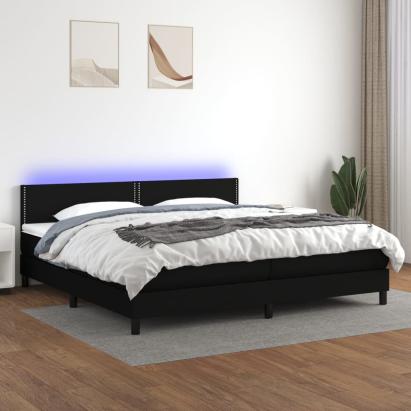 Pat cu arcuri, saltea și LED, negru, 200x200 cm, textil GartenMobel Dekor