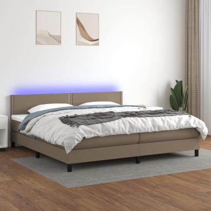 Pat cu arcuri, saltea și LED, gri taupe, 200x200 cm, textil GartenMobel Dekor