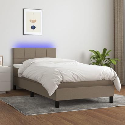 Pat cu arcuri, saltea și LED, gri taupe, 80x200 cm, textil GartenMobel Dekor
