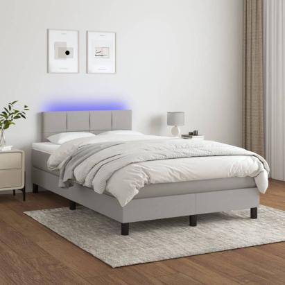 Pat cu arcuri, saltea și LED, gri deschis, 120x200 cm, textil GartenMobel Dekor