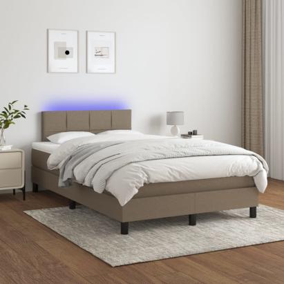 Pat cu arcuri, saltea și LED, gri taupe, 120x200 cm, textil GartenMobel Dekor