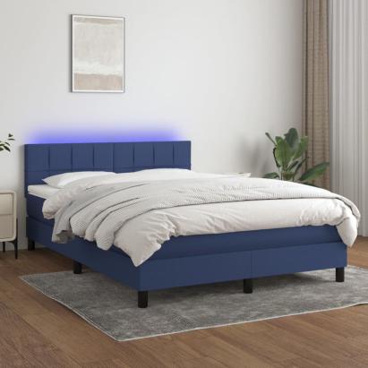 Pat cu arcuri, saltea și LED, albastru, 140x190 cm, textil GartenMobel Dekor