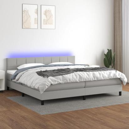 Pat cu arcuri, saltea și LED, gri deschis, 200x200 cm, textil GartenMobel Dekor