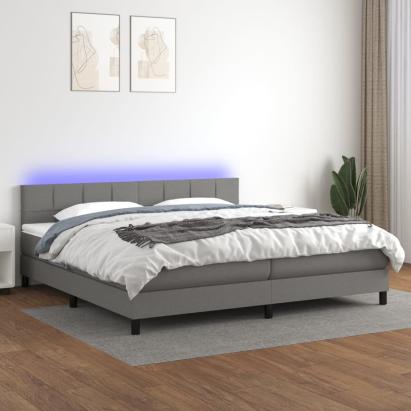 Pat cu arcuri, saltea și LED, gri închis, 200x200 cm, textil GartenMobel Dekor
