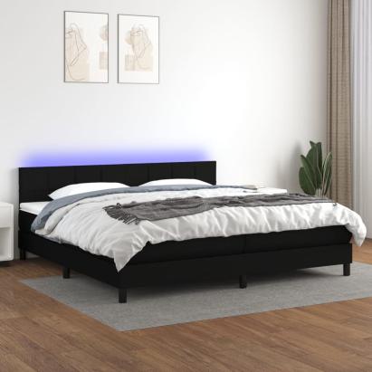 Pat cu arcuri, saltea și LED, negru, 200x200 cm, textil GartenMobel Dekor