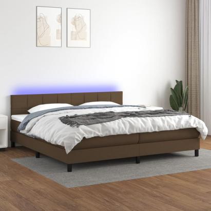Pat cu arcuri, saltea și LED, maro închis, 200x200 cm, textil GartenMobel Dekor