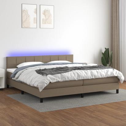 Pat cu arcuri, saltea și LED, gri taupe, 200x200 cm, textil GartenMobel Dekor