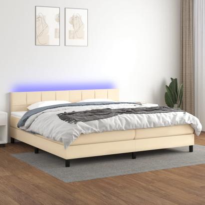 Pat cu arcuri, saltea și LED, crem, 200x200 cm, textil GartenMobel Dekor
