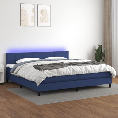Pat cu arcuri, saltea și LED, albastru, 200x200 cm, textil GartenMobel Dekor
