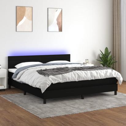 Pat cu arcuri, saltea și LED, negru, 180x200 cm, textil GartenMobel Dekor